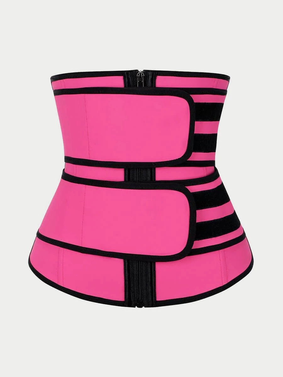 Latex Waist Cincher with Zipper and Adjustable Belt